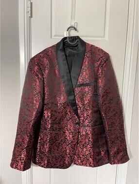 Suits for Men Size 3XL Red Embossed 2 Pieces Shawl Lapel M517